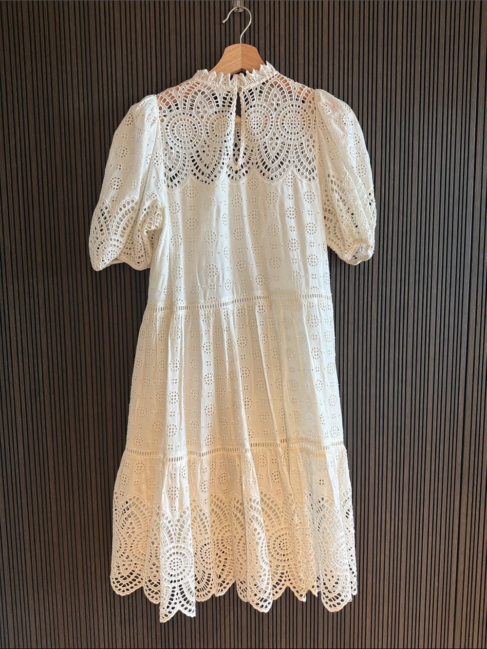 ULLA JOHNSON white Eyelet Lace Dress with Puff Sleeves - Picture 4 of 6